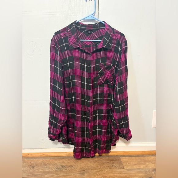 torrid Tops - Torrid Pink & Black Plaid Button Front Blouse Size 3 (22/24) Plus Size Flannel